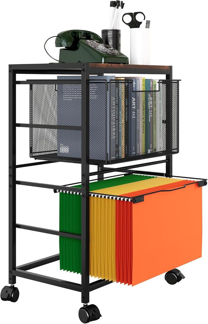 EasyPAG Rolling File Cart on Lockable Wheels Printer Stand with 1 Storage Drawer and Hanging File Folder Organizer Beside/Under Desk for Office, Home, Black