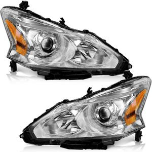 WEELMOTO Halogen Headlights for 2013-2015 Altima 4Dr Sedan Headlight Assembly Pair Replacement for 13 14 15 Altima Chrome Housing Amber Reflector (DOES NOT FIT XENON/HID)