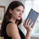 Geninue Leather Wallet with RFID Blocking Clutch Kiss Lock Purse,Multi-Compartment Card Holder,Phone Bag for iPhone 17 16 15 14 13 Pro Max,Gift for Women Mum Daughter Granddaughter (Blue)