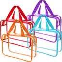 4 Pack Large Clear Makeup Bag, Heavy Duty PVC Clear Cosmetic Toiletry Organizer Bags with Handle, Waterproof Plastic Toiletry Zipper Tote Bags for Travel, Gym, Cosmetic, Toiletry (Multicolor)