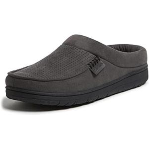 Dearfoams Men's Perforated Microsuede Clog Slipper, Pavement, L Regular US