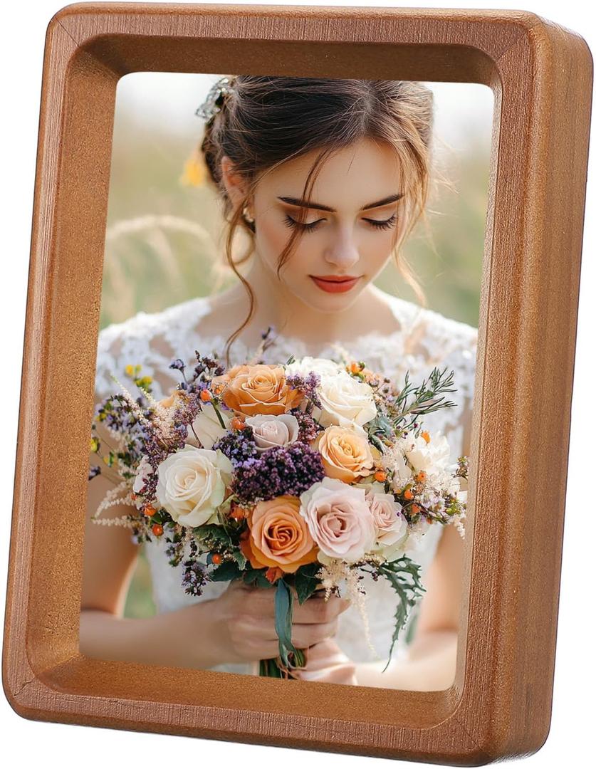 uxcell 4 x 5inch Natural Wood Photo Frames, Mini Wooden Finish Picture Frame Tabletop Photo Frame with Mat for Desktop Display Wall Mounting, Teak color