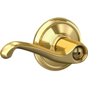 Schlage F40 V FLA 605 Flair Door Lever, Bed & Bath Privacy Lock, Bright Brass (No Size)