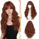 BARSDAR Natural Red Long Wavy Wig With Bangs - Long Wavy Auburn Wig with Bangs for Women - 26 Inch Thick Soft Synthetic Natural Looking Easy Wear Daily Cosplay Party Halloween Redhead Auburn Wigs