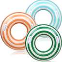 Whaline 3Pcs Pool Tube with Handles Retro Orange Green Blue Striped Swim Pool Rings Inflatable Float Loungers Tube for Summer Swimming Pool Beach Bachelorette Party, 30 x 14 Inch