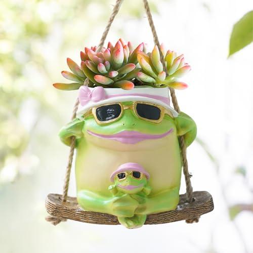 Swing Frog Hanging Planters for Indoor Plants, 6.3 Inch Hanging Baskets for Plants Outdoor, Small Succulent Pots with Drainage Hole, Resin Plant Hangers Outdoor for String Of Pearls, Gift for Mom