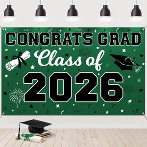 2026 Graduation Backdrop Banner, Congrats Grad Banner Class of 2026 Green Graduate Backdrop for Graduation Party Decorations (Green Black)