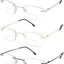 Bifocal Rimless Readers Blue Light Proof Reading Glasses Women Men Reduce Eyestrain Utra-Lightweight Eyeglasses