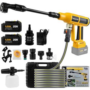 Cordless Pressure Washer, 2000PSI MAX Portable Pressure Washer with Brushless Motor, 2 X 5.0AH Batteries, 4 Speed Adjustment LCD Touch Screen, 6-in-1 Nozzle, with Garden Hose & Faucet Connectors