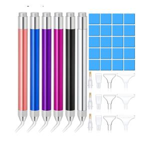 Outus 6 LED Rhinestone Point Drill Pens with Light 5D Painting Tool 15 Spare Pen Heads 20 Glue Painting Clay for DIY Nail Art