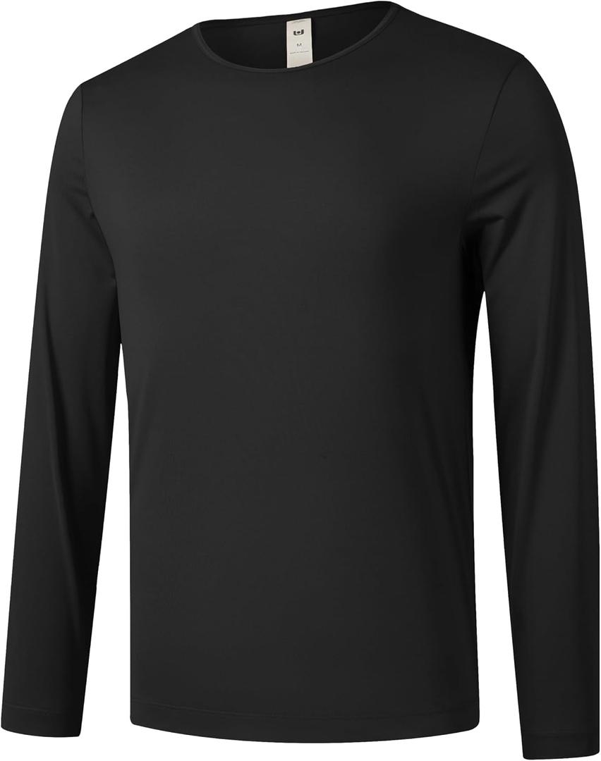 Men's Long Sleeve T-Shirt Moisture Wicking Quick-Dry Fabric, Odor Resistant, Workout Gym Shirt, UPF 50+ Sun Protection (Black, L)