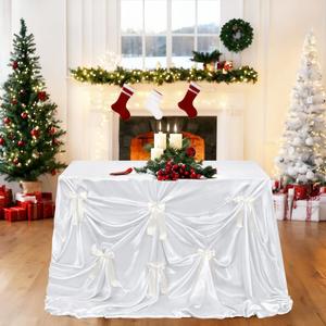 White Satin Tablecloth - Wedding Table Cloths Bow DIY 90x90 in Table Cloth for Christmas Bridal Shower Birthday Party Baby Shower Decorations-1Pack