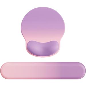 Ergonomic Mouse Pad Wrist Support Set, Memory Foam Keyboard Wrist Rest Set, Keyboard Pad, Non-Slip Base Mousepad(Gradient Pink Purple Set) (9L x 10.6W inches)