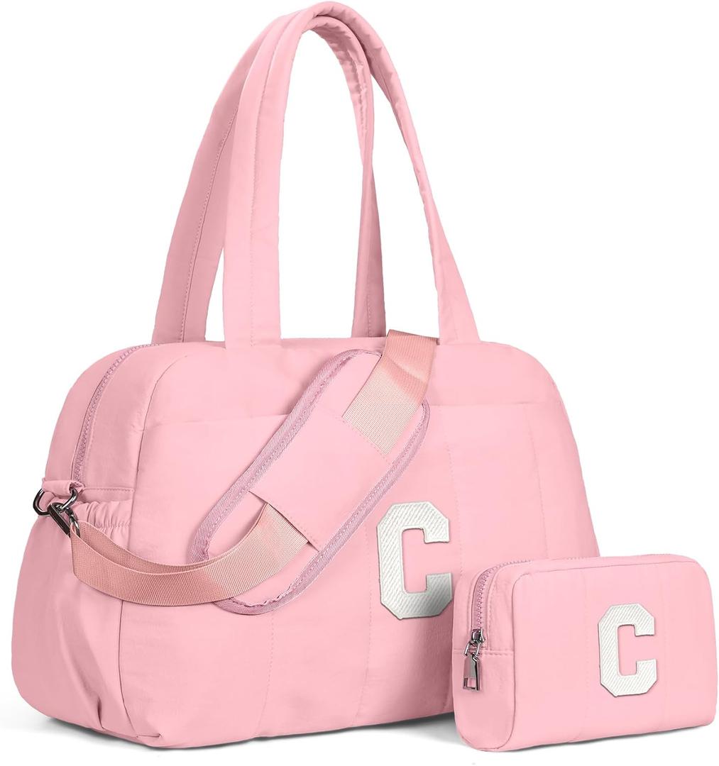 Birthday Gifts for Kid, Duffel Bag Women, Teen Girl Gifts Trendy StuffInitial Overnight Bag with Wet PocketLightweight Travel Bags Personalized Gym Tote with Makeup Pouch-Women Birthday (Pink)