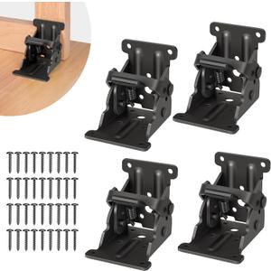 4 Pack Folding Brackets, Self-Lock Hinge with Screws for Folding Table Legs, Lock Extension Support Bracket Bed Legs, Black