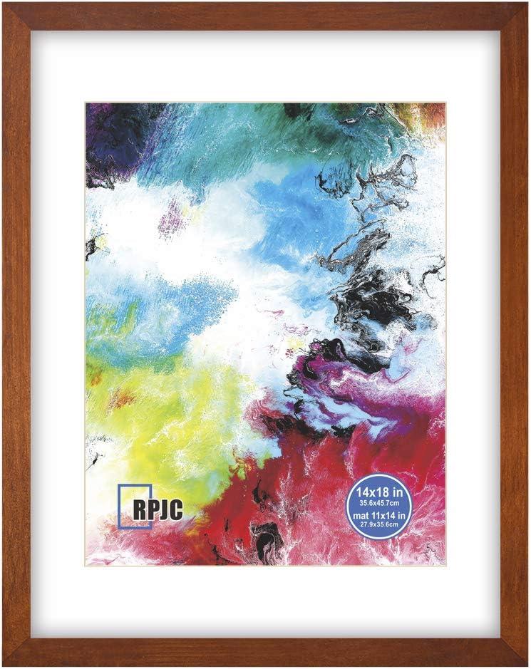 RPJC 14x18 Solid Wood Poster Frames Display Pictures 11x14 with Mat or 14x18 Without Mat for Wall Mounting Hanging Picture Frame Brown