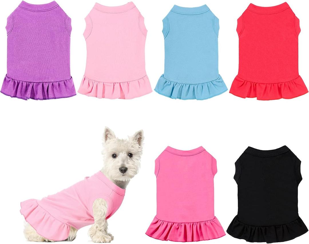6 Pieces Dog Dresses Shirt Skirt Sleeveless Dress Breathable Pet Shirts with Ruffles Puppy Sundress Outfits for Dogs and Cats (S Size)