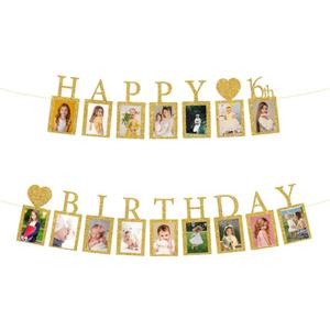 Happy 16th Birthday Photo Banner 16 Year Old Party Decorations, Sixteen Birthday Picture Frame Banner 16th Photo Frame Party Supplies Bunting Decor