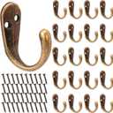 JEFHOMKIT 20 PCS Coat Hooks Wall Mounted,Single Prong Robe Hook,Hanger Hook Towel Hooks with 40 Pieces Screws,Heavy Duty Metal Wall Hooks for Hanging Coat,Towel,Key,Scarf,Hat,Bags (Antique Brass)