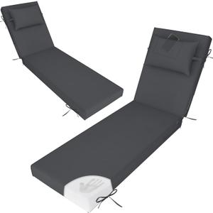 Outdoor Lounge Chair Cushions Set of 2, Pool Chaise Cushion with Pillow,Ties,Removable Cover, Waterproof Fade Resistant Lounge Chair Pads for Patio Deck Furniture, 72" X 21" X 3",Dark Gray