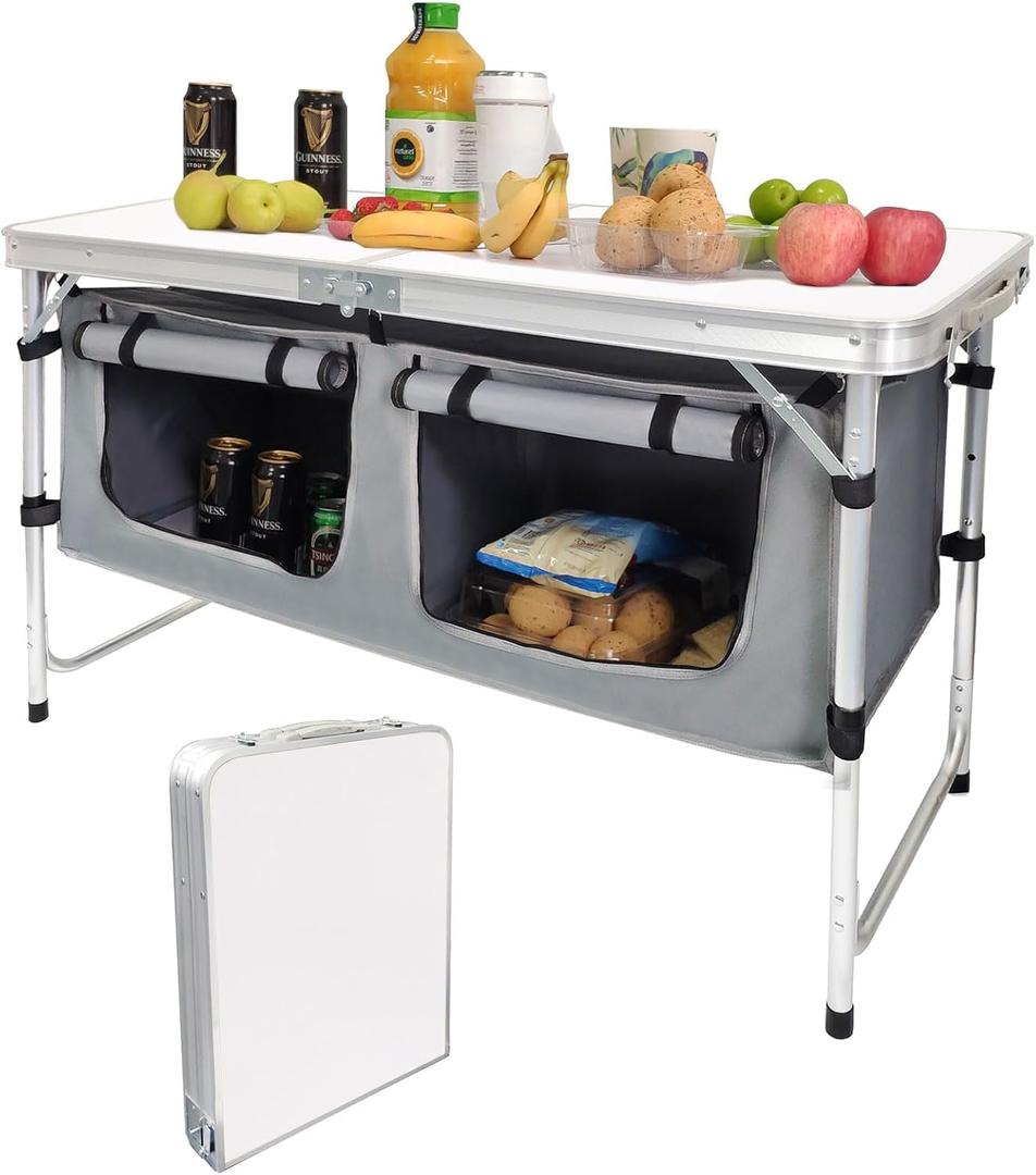 Camp Field Camping Folding Aluminum Table with Adjustable Legs for Outdoor Travel Beach, Backyards, BBQ, Party and Picnic Foldable Table, 47.24 Inches X 18.5 Inches X 27.36 Inches