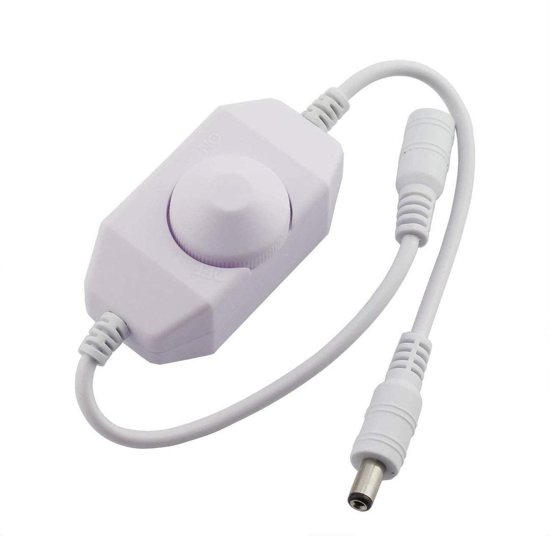 Maxmoral 1pc DC 12V 24V LED Strip Dimmer Switch with DC Female Male Adapter Single Color Mini LED Lamp Lighting Accessories Brightness Adjustable Controller Manual Knob Dimmer Switch White