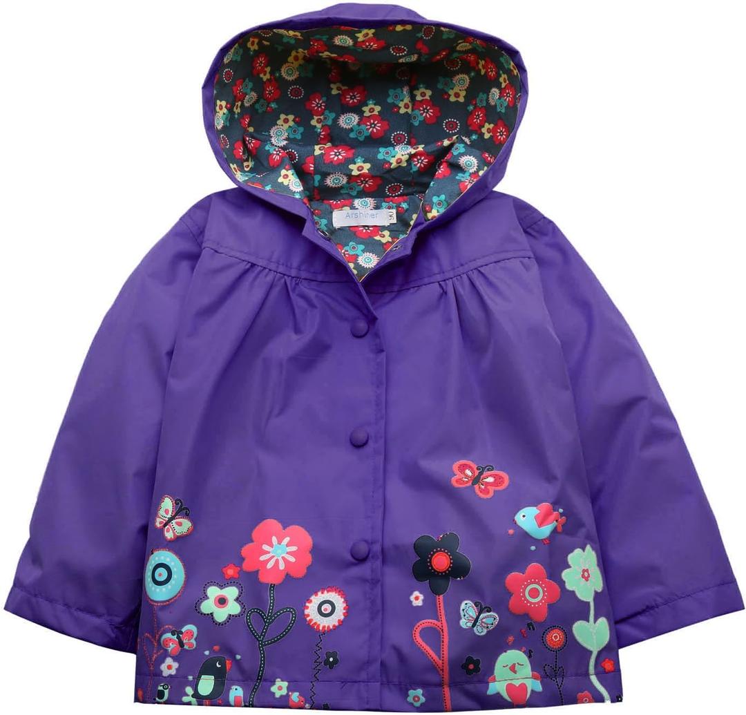 Arshiner Girl Baby Kid Waterproof Hooded Coat Jacket Outwear Raincoat Hoodies (2-3T, Dark Violet)