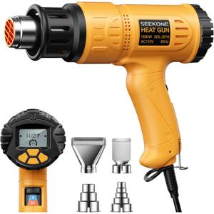 Heat Gun, SEEKONE 1800W Hot Air Gun Kit with Large Digital LCD Display Variable Temperature (122F-1112F) Memory Settings and 4 Nozzles for Paint Remover/Stripper, Home Improvement/Restoration