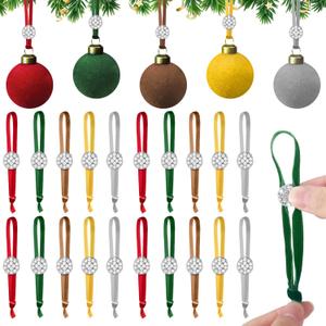 Preboun 50 Pcs Christmas Adjustable Hanging Ornament Hooks Non Slip Velvet Hanging Strings Tree Ornaments Velvet Ribbon Hangers for Christmas Tree Decorations(Multicolor)