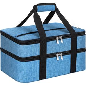 Double Insulated Casserole Carrier, Portable Casserole Carrier for Hot or Cold Food Lunch Tote Warmer or Cooler Bag, Lasagna Lunch Bag for Potluck Parties- Fits 9" x 13" Baking Dish-Azure