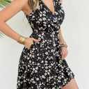 Casual Sleeveless Summer Dresses for Women, Black Floral, Large | Floral Sundress, Wrap V-Neck, Elastic Waist with Pockets, Fit and Flare A-Line Design for Vacation, Beach, Casual Wear (L)