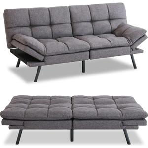 MUUEGM Futon Sofa Bed Memory Foam Convertible Sleeper Couch for Living Room,Modern Folding Love seat for Small Spaces Apartment Office Dorm,Adjustable Armrests Backrest,71" Dx33 Wx31.5 H,Linen,Grey