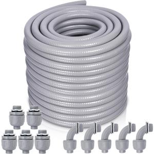 Liquid-Tight Conduit and Connector Kit - 3/4 Inch 100 FT Non Metallic Liquid Tight Electrical Conduit with 5 Straight and 5 Angle Fittings