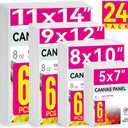 PHOENIX 24 Pack Canvases for Painting - 5x7, 8x10, 9x12, 11x14 Inch, 8 Oz Triple Primed 100% Cotton Flat Canvas Boards White Blank Canvas Panels Multi Size Bulk Pack for Acrylic & Oil Paints