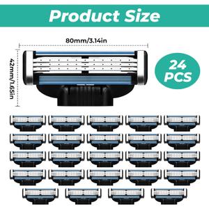 Razor Blade Refills for Men - 24PCS Compatible with mach 3 razor blades refills with Mach3 Razors, Dual Lubrication Blades for Extra Close & Comfortable Shave