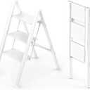 WOA WOA 3 Step Ladder, Foldable Step Stool, Aluminum Lightweight Ladder for Home Kitchen Closet, Anti-Slip Pedals, Ease of Folding, Portable, 300lbs Capacity - White