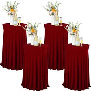 Tegeme 4 Packs Round Spandex Cocktail Tablecloths with Skirt 32 x 43 Inch Cocktail Round Table Cover Spandex Stretch Square Tablecloth Skirt for Table Bar Wedding Party Banquet (Red)