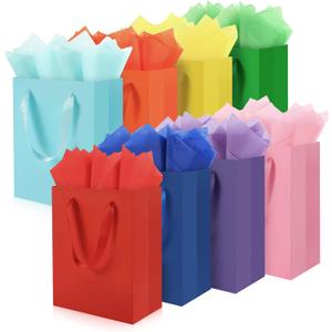 Epoesch 8 Pack Medium Gift Bags With Handles and 16 Tissue Paper, 8" X 5" X 10" Paper Bags Bulk for Birthday Party, Baby Shower, Wedding Favors, Mother's Day, Father's Day