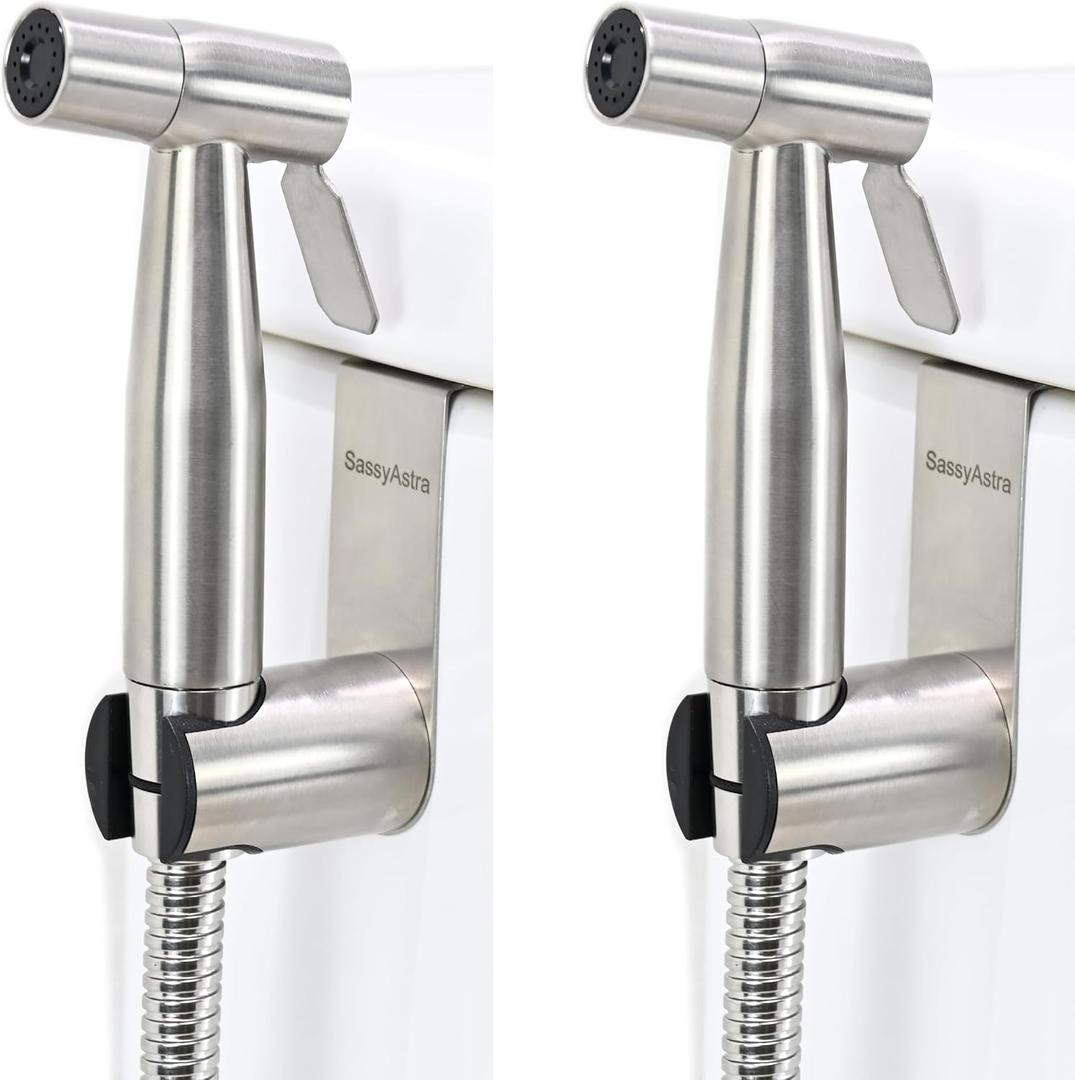 Handheld Toilet Bidet Sprayer Adjustable Water Pressure, with Hose, Feminine & Pet Wash Kit, Bathroom Hygiene Attachment for Cloth Diaper Cleaning (Quick Install, Stainless Steel) 2Pack