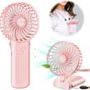 Psecici Handheld Fan, Mini Portable Personal Fan with lanyard, 4 Speeds Level 180 Foldable Design for Desk/Travel/Office/Outdoor (Pink)