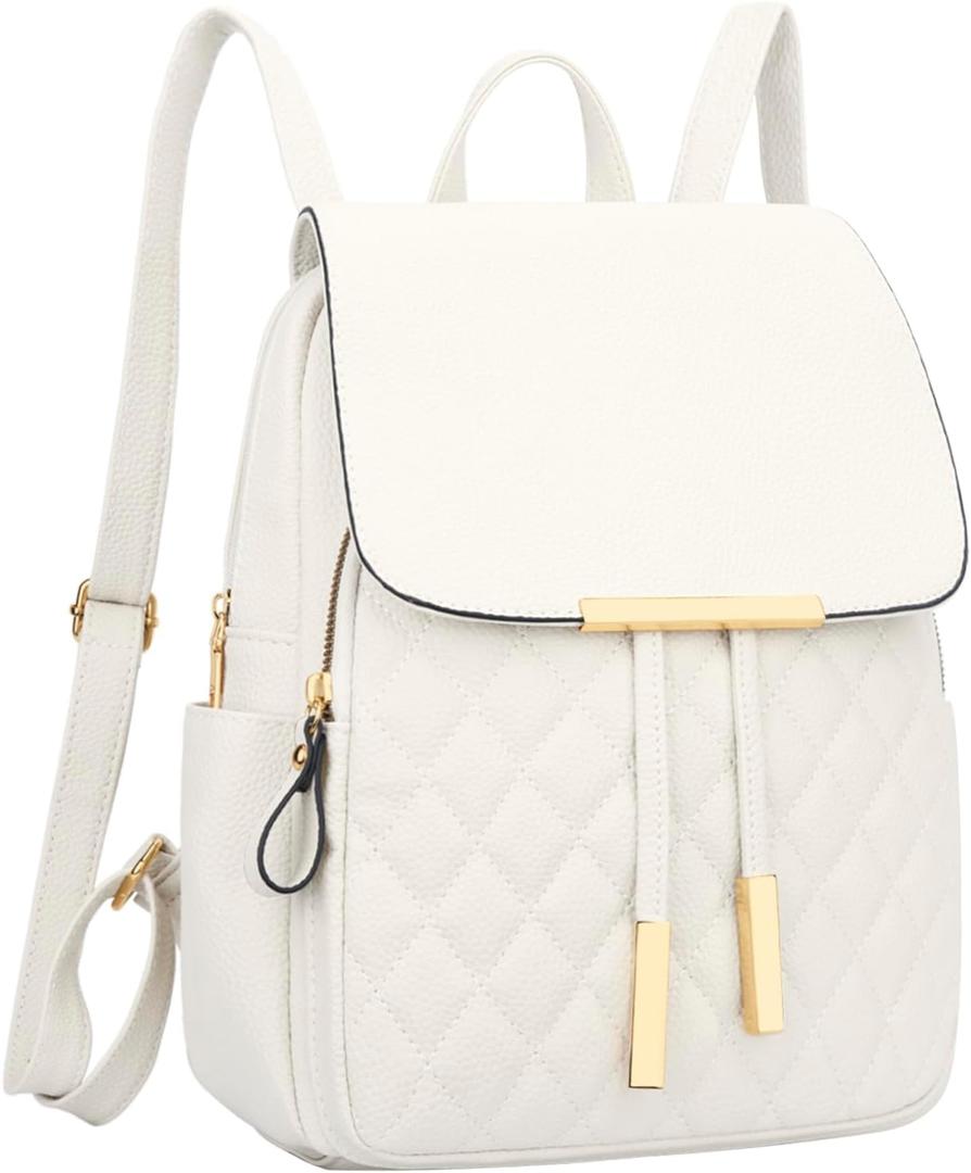 KKXIU Quilted Trendy Leather Backpack Purse for Women and Ladies Shoulder Travel Daypacks Bags (White), 10L*4.5W*12H (inch)