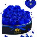 Forever Blue Roses in a Box Heart Shaped 16 Preserved Flowers for Delivery Grade A Quality 100% Real Immortal Flower Eternal Birthday for Her Mom Women Wife Girlfriends (Heart-Blue)