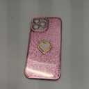 Cute Compatible with iPhone 14 Plus 6.7 Inch Case, Bling Diamond + Glitter Card Cases with Love Heart Kickstand, Sparkly Camera Protection Soft Cases for Women Girls(Rose Gold)