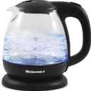 Elite Gourmet EKT1001 Electric 1.0L BPA-Free 1100W Glass Kettle Cordless 360 Base, Stylish Blue LED Interior, Handy Auto Shut-Off Function  Quickly Boil Water For Tea & More, Black (1.1 Quarts)