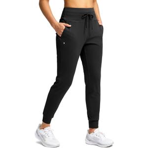 Soothfeel Womens Joggers with Zipper Pockets High Waisted Sweatpants Athletic Leggings Pants for Workout Running Yoga (Large, Black)