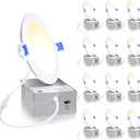 Ensenior 12 Pack 4 Inch LED Recessed Light, Dimmable, 3000K-5000K 3CCT, 750LM High Brightness, 9W 120V, 3 Pin, ERL-9X-ETL, Damp Rated, Ultra-Thin Canless Wafer Ceiling Light - ETL & FCC & IC