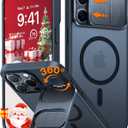 TORRAS for iPhone 15 Pro Max Case with Slide Camera Cover & Rotatable Kickstand, Magnetic Shockproof, Military Grade Drop Protection, Fit for MagSafe, Anti-Scratch Anti-Fingerprint, Translucent Black