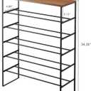 YAMAZAKI Home Six-Tier Shoe Organizer Tall Slim Shoe Rack for Entryway Or Closet, Narrow Metal Shoe Storage with Wooden Top, Steel, Black, Easy Assembly, 34" - Steel - Holds 18 to 21 Shoes