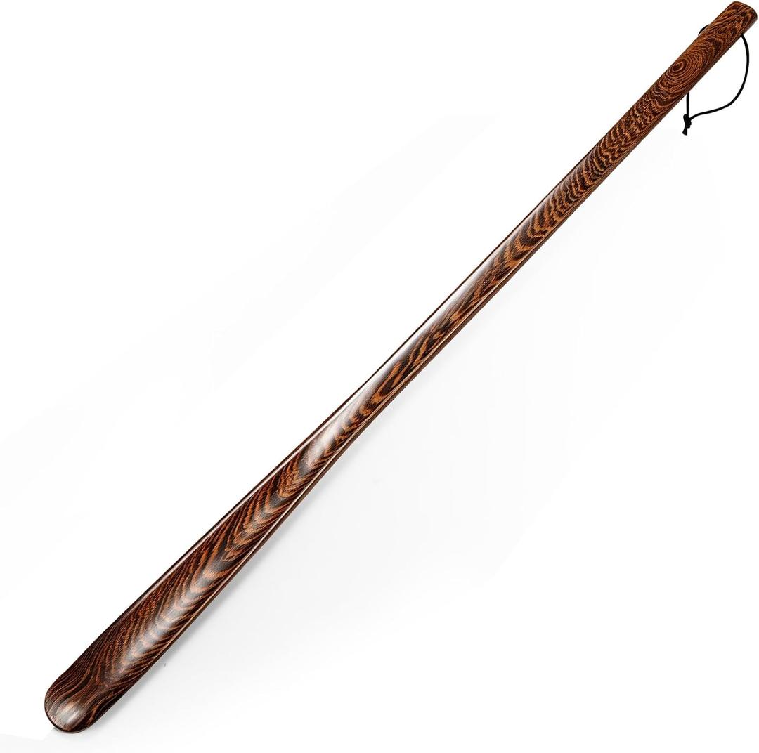 Wooden Long Shoe Horn for Men Women 27.56" Extra Long Shoe Horn for Seniors Hanging Rings Shoe Spoon Helper Gifts
