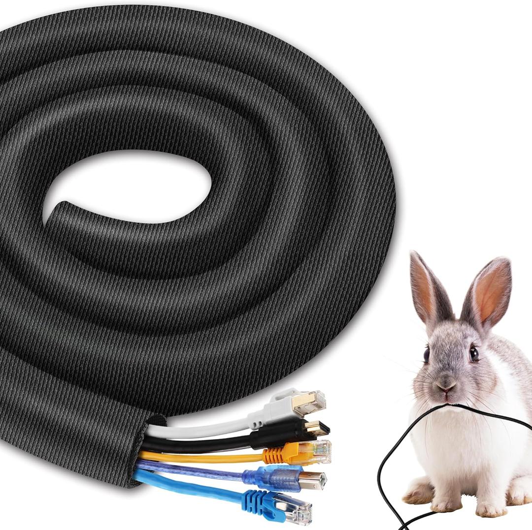 2 x Cord Protectors from Pets No Chew 8.2ft 1/2inch, YCLYC Spilt Wire Protector Tubing Cable Sleeve, Black Cord Wrap Cable Organizer, Power Wire Organizers for Cords, Cable Management Under Desk, Computer